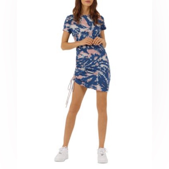Pam & Gela Dresses & Skirts - PAM & GELA • Blue & Pink Tie Dye Scrunched Dress • S •